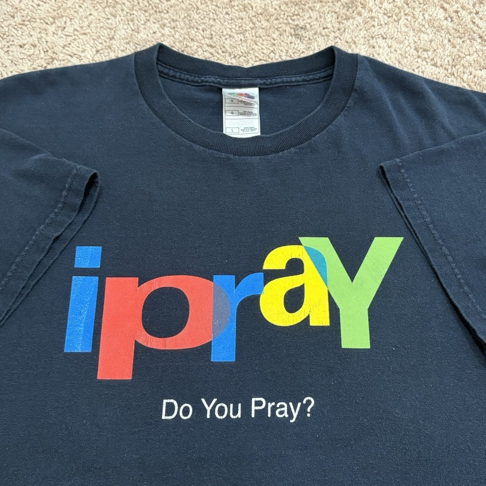 Vintage iPray Do You Pray Ebay T-Shirt Men's Large Black Religious Christian 90s